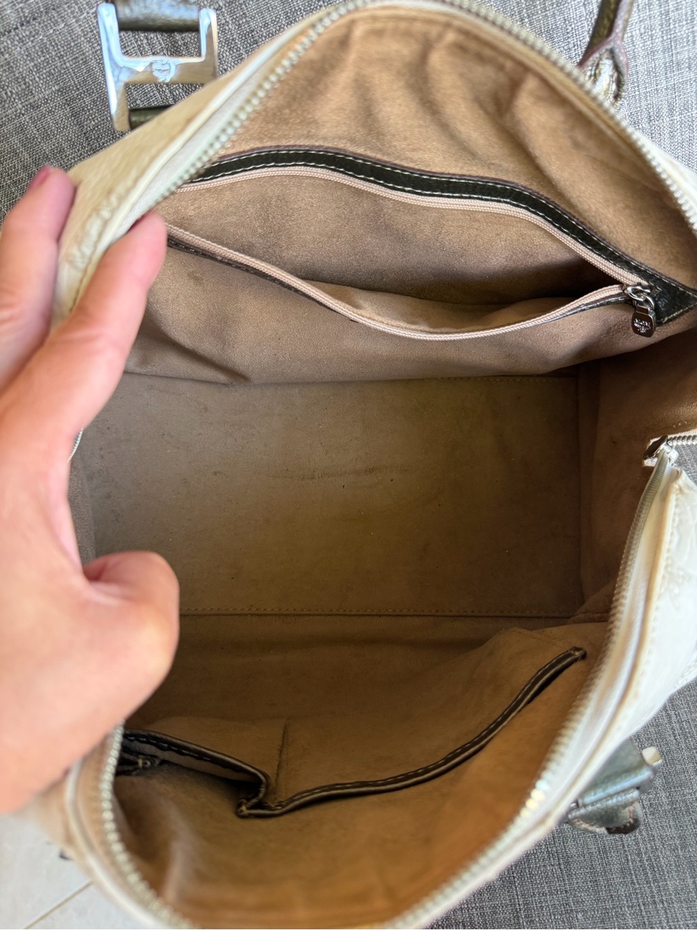 MCM White Leather Satchel with Multicolor Patch Accents - Picture 12 of 13